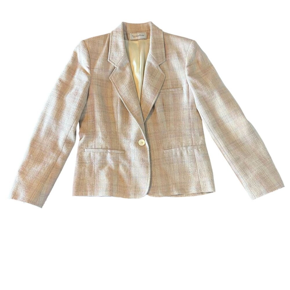Vintage Evan-Picone Silk Blend Blazer Women’s Beige Pastel Plaid USA Made